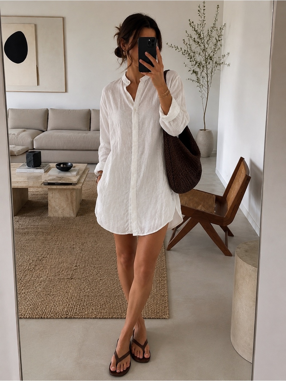 Wilfred Aritzia White Button Front Shirt Dress Long Sleeve Minimal Dress Size S